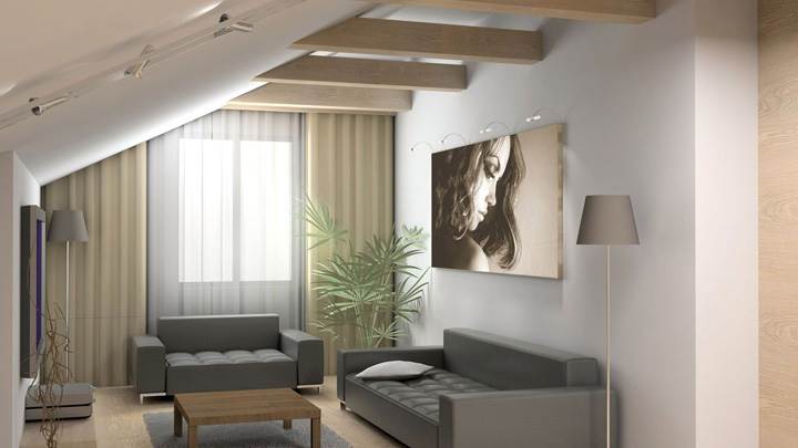 Grey Sofa And Picture on Wall Closeup